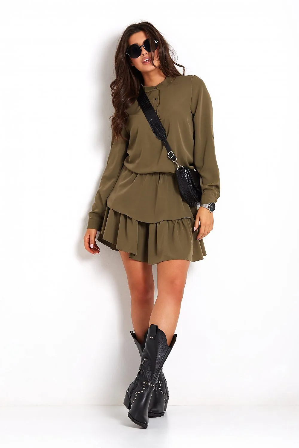 Asymmetrical Frill Dress with Elastic Waist