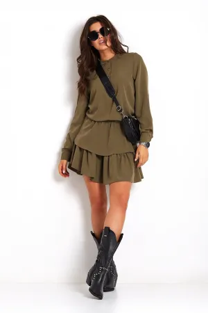 Asymmetrical Frill Dress with Elastic Waist