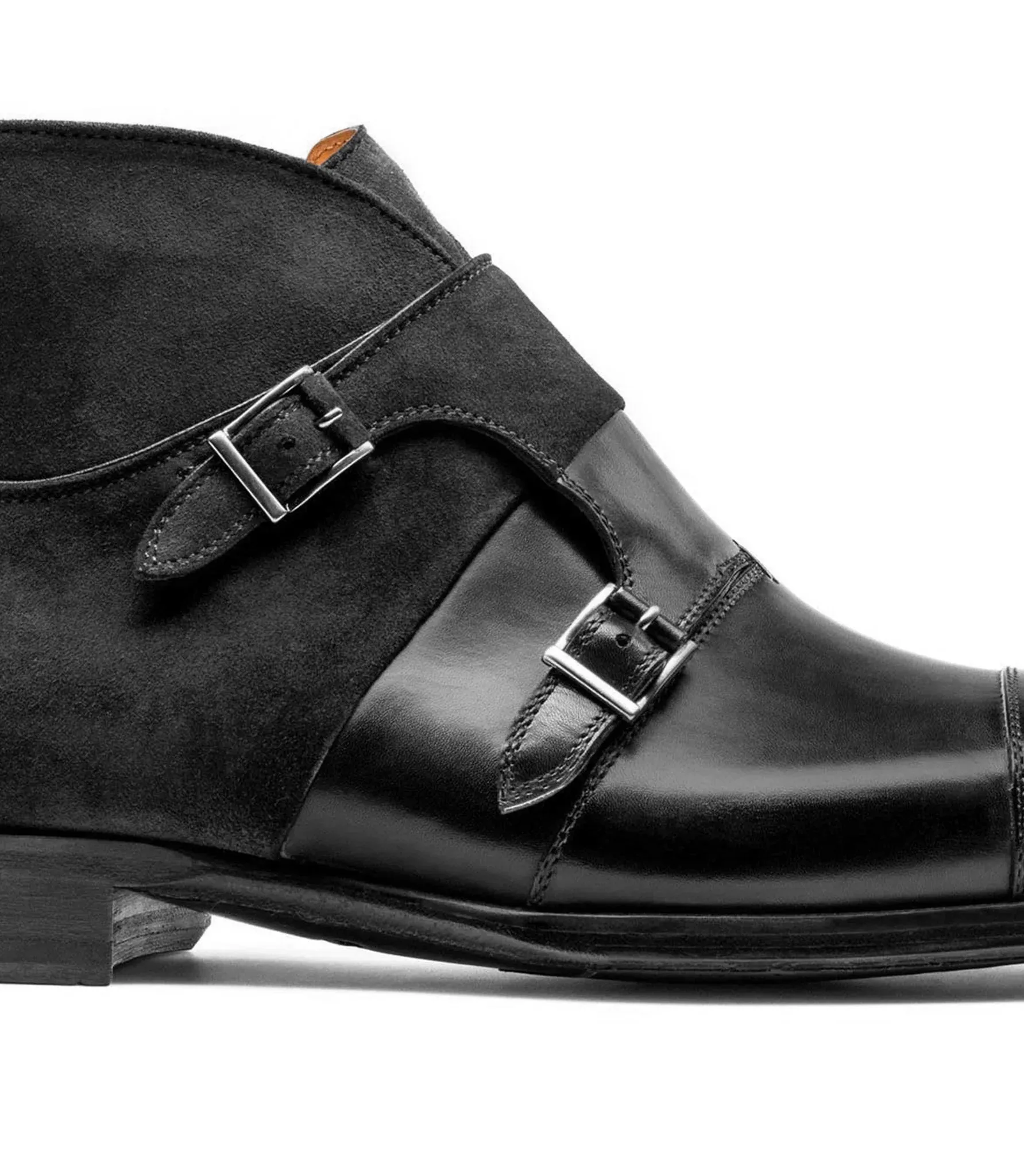 Black Suede & Leather Philadel Monk Strap Boots - Monk Strap Boots