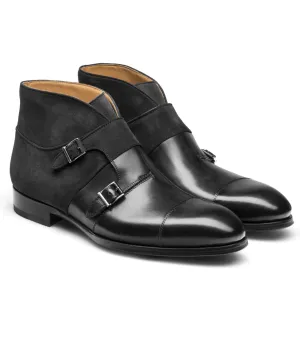 Black Suede & Leather Philadel Monk Strap Boots - Monk Strap Boots