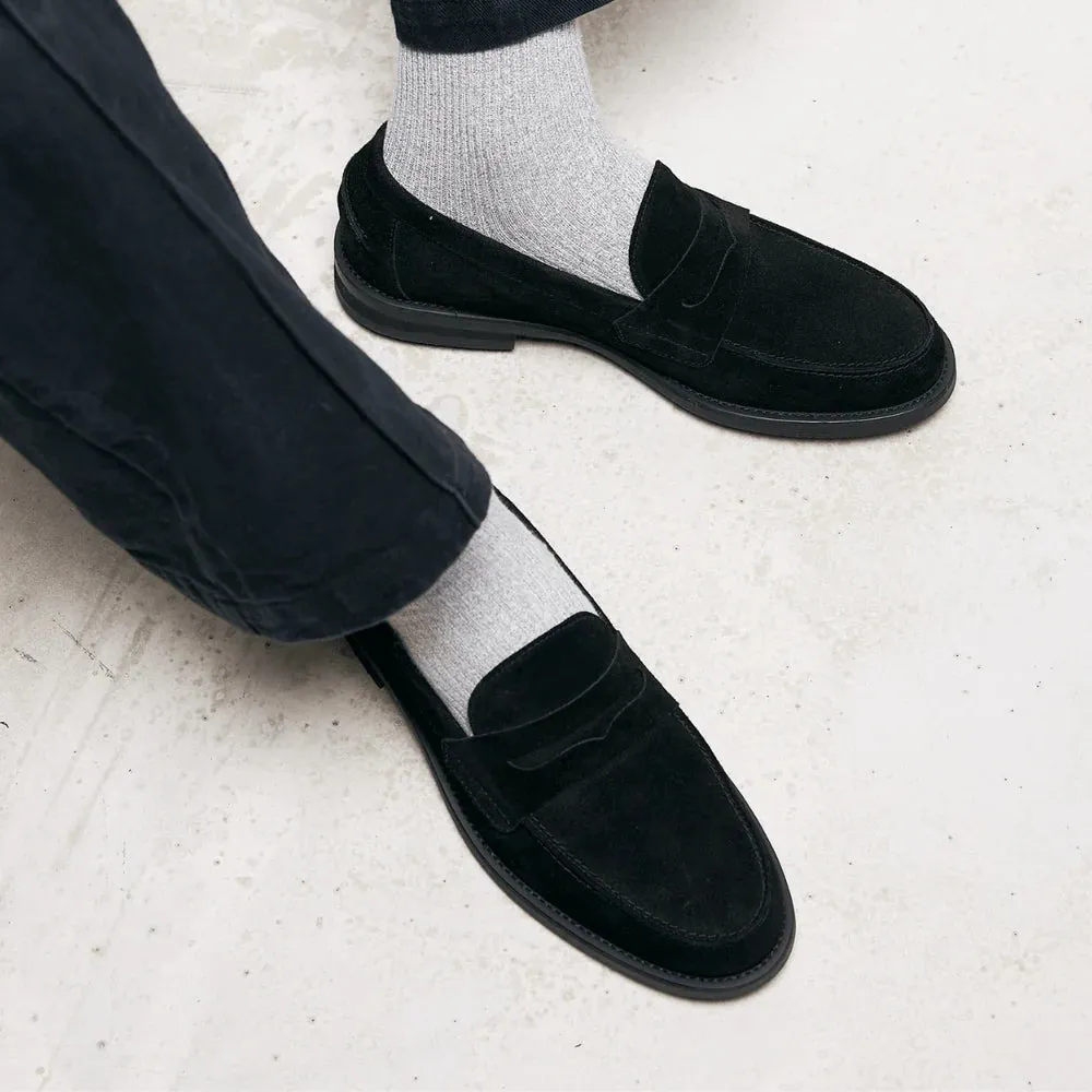 Black Suede Leather Giorno Loafers - Loafers Shoes