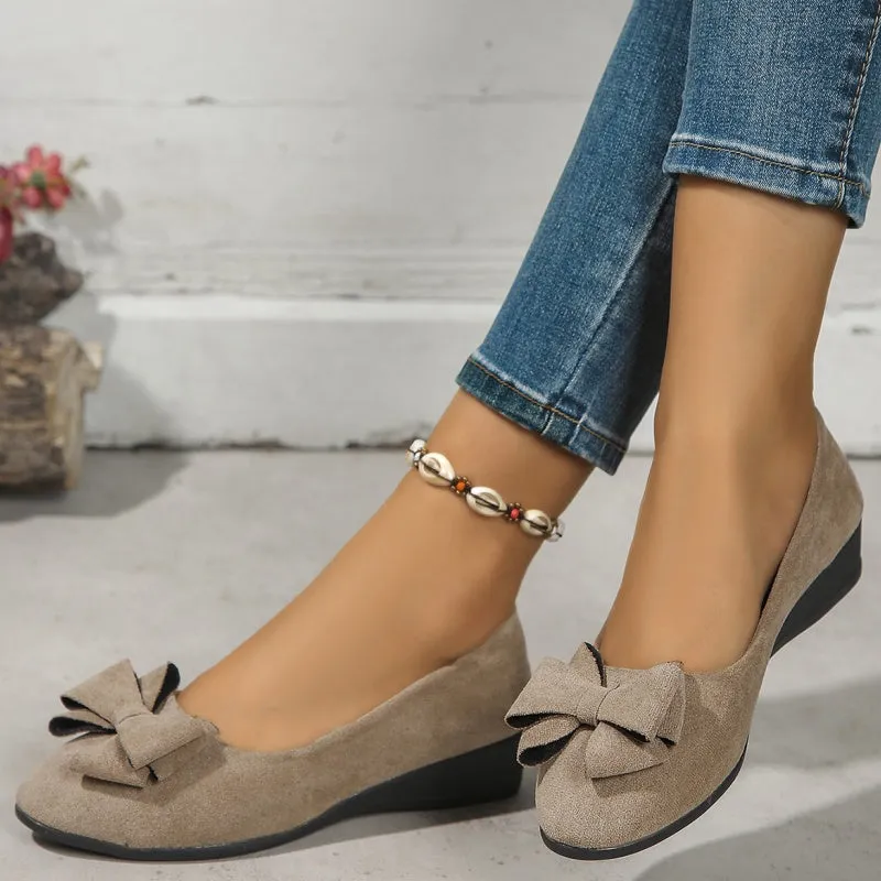 Bowknot Decor Wedge Heeled Loafers