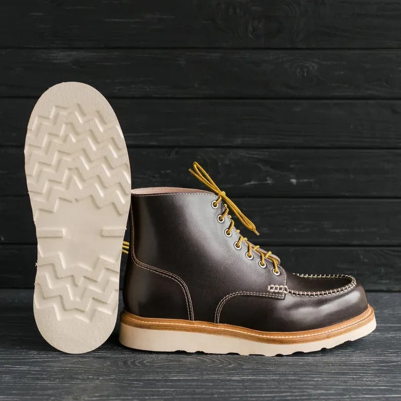Classic Moc Toe Brown Mens Women's Boots lace up Leather Boots - Boots