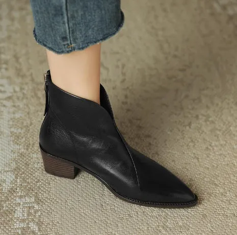 Classic Nude Leather Ankle Boots