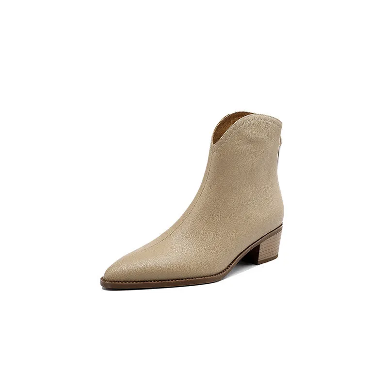 Classic Nude Leather Ankle Boots