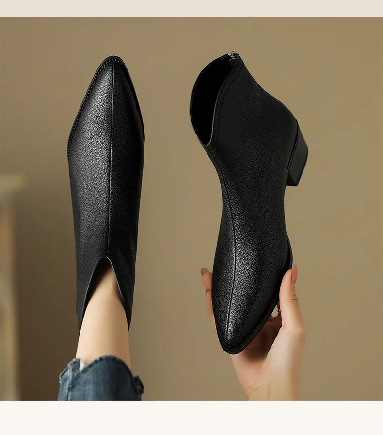 Classic Nude Leather Ankle Boots
