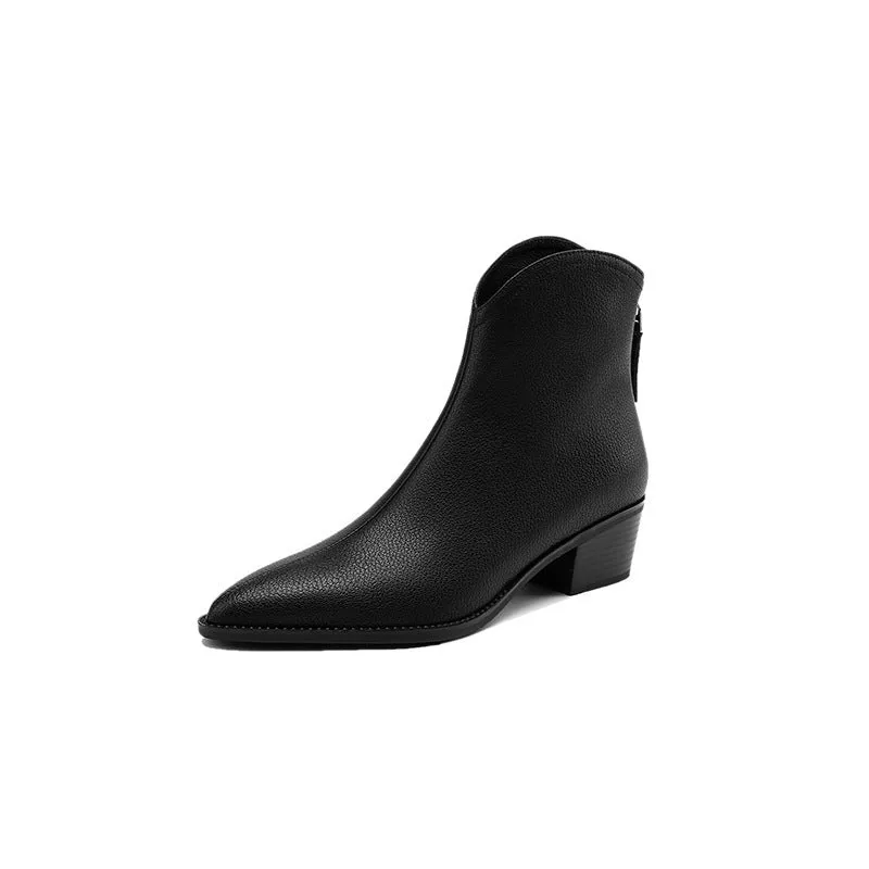 Classic Nude Leather Ankle Boots