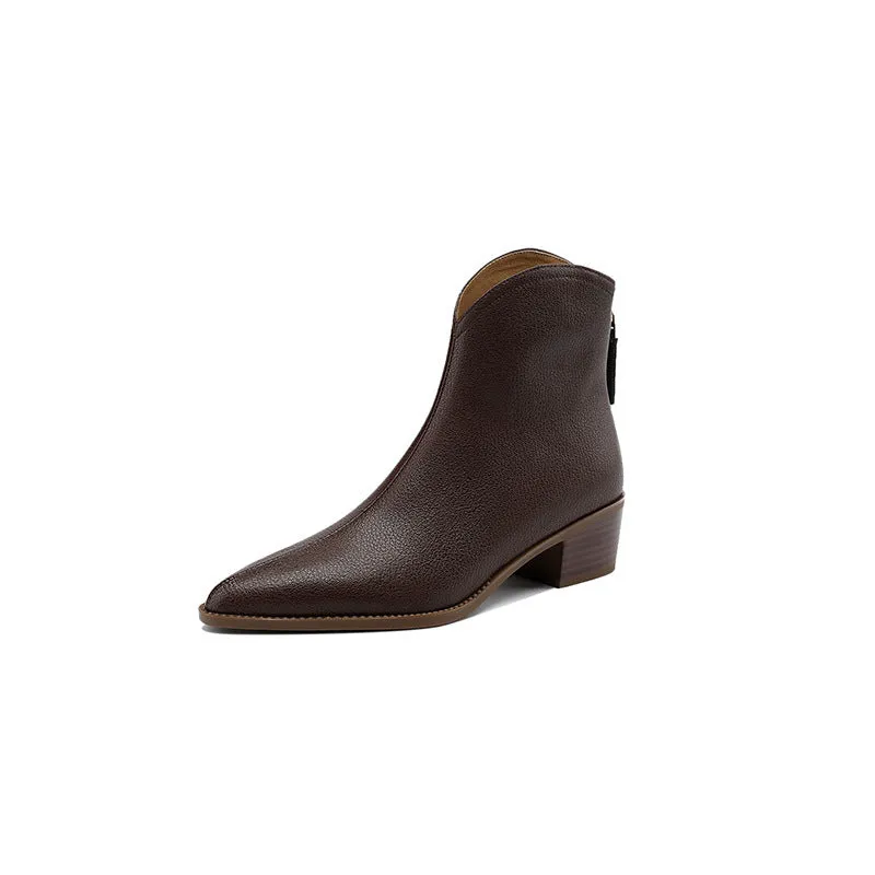 Classic Nude Leather Ankle Boots