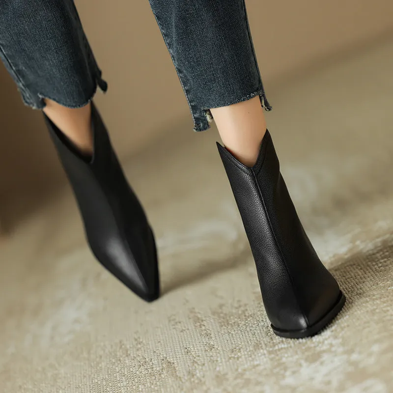 Classic Nude Leather Ankle Boots