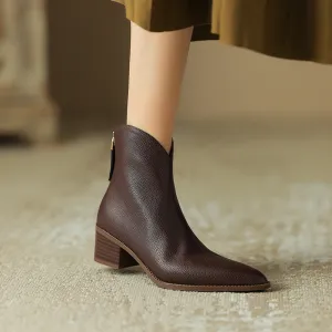 Classic Nude Leather Ankle Boots