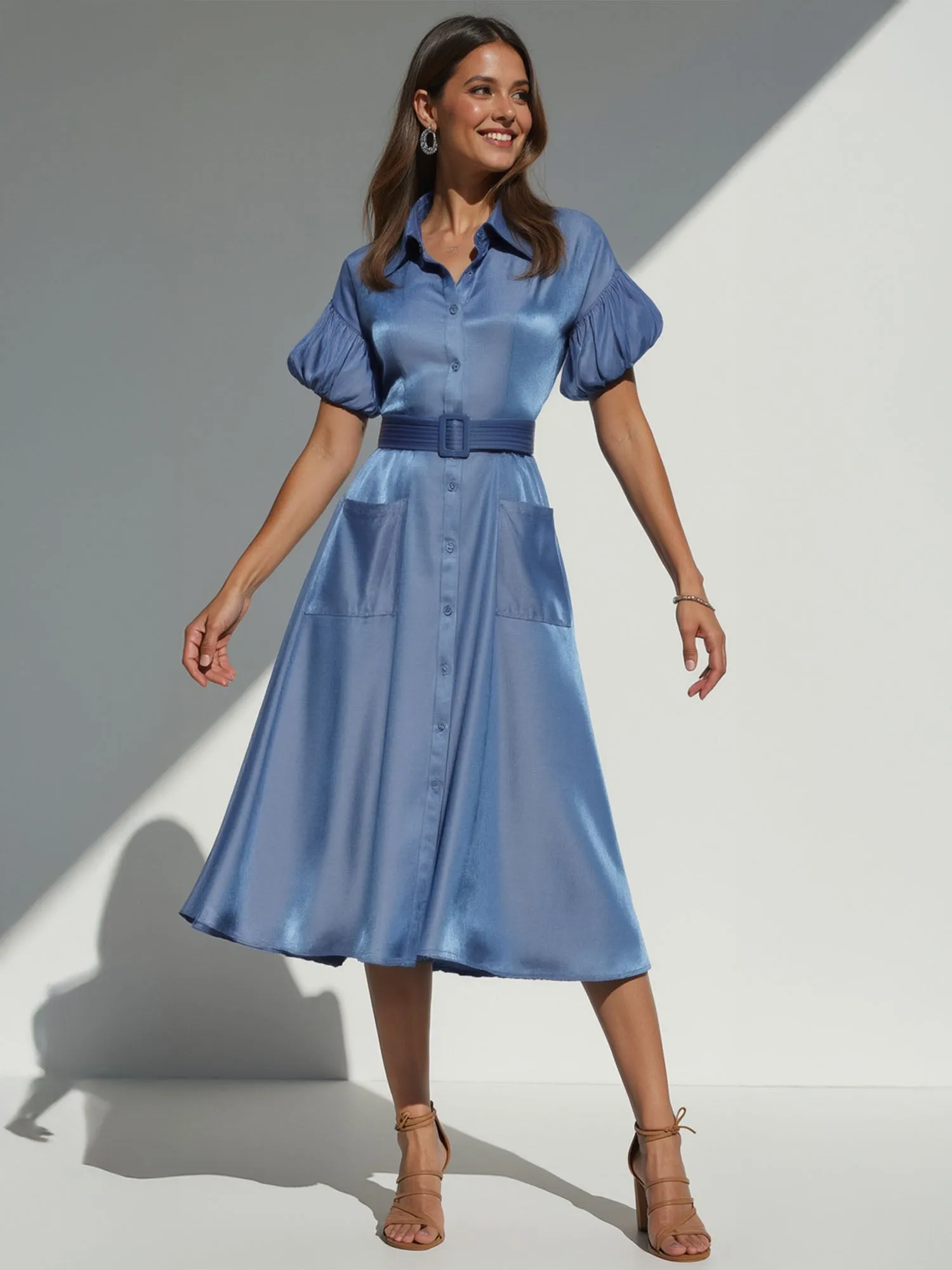 Collared Button Down Denim Sun Dress