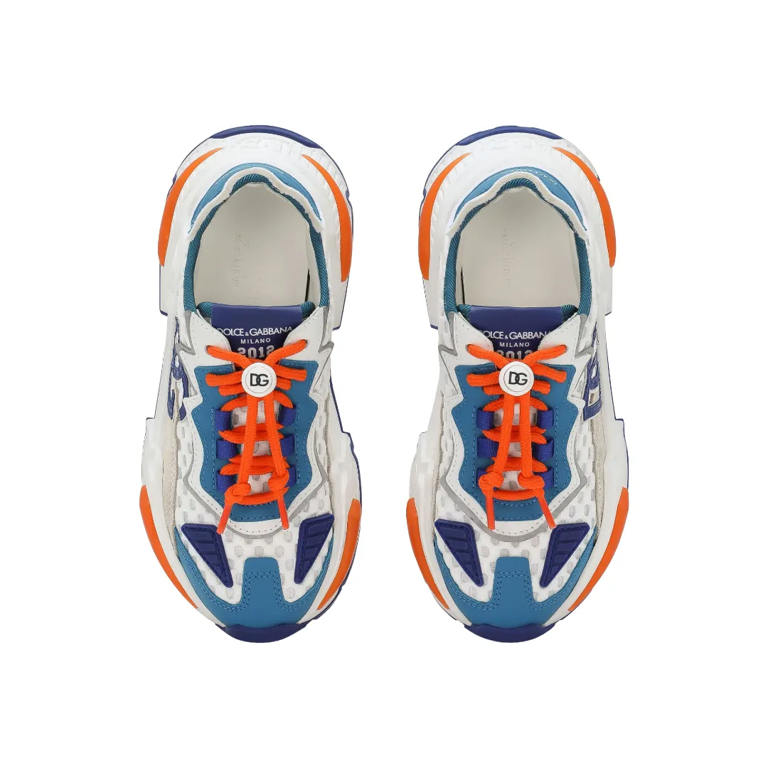 DOLCE & GABBANA KIDS MIXED-MATERIALS DAYMASTER SNEAKERS WHITE/BLUE/ORANGE