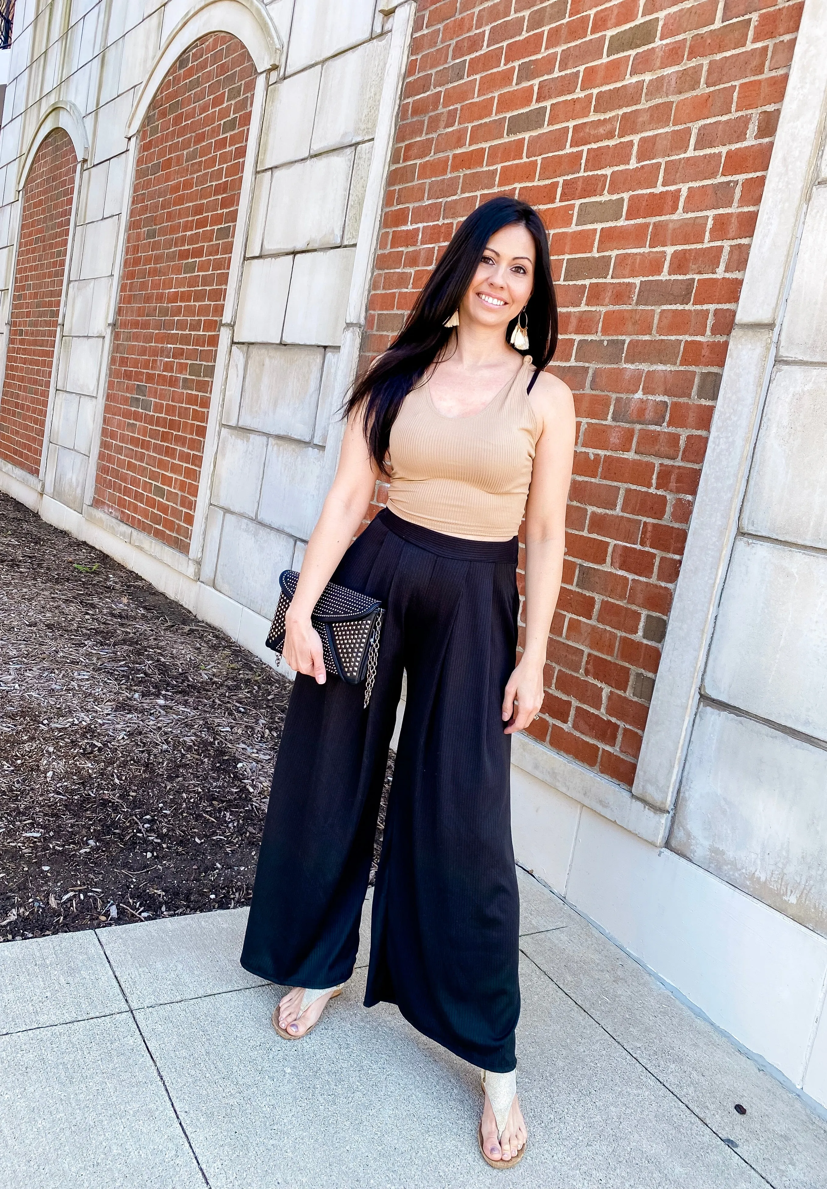 Downtown Stroll Black Wide Leg Pants with Pockets