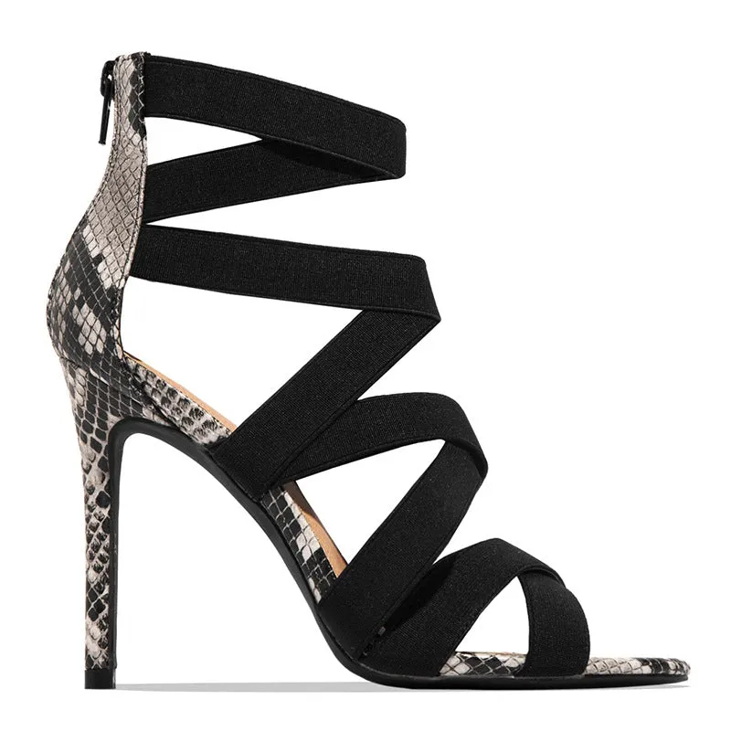 Elastic Snakeskin Sandals