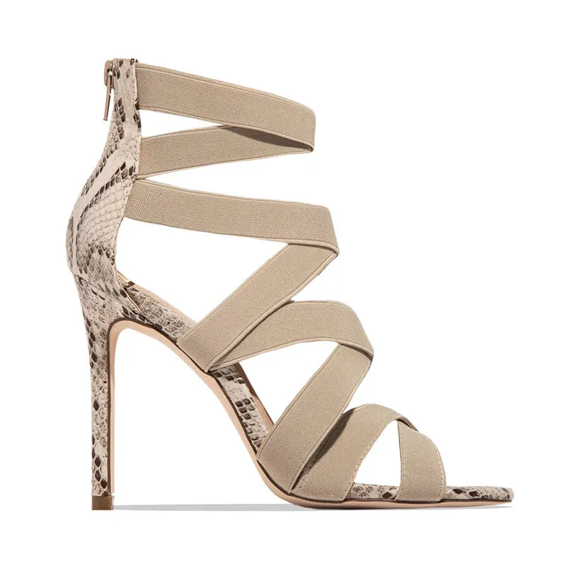 Elastic Snakeskin Sandals