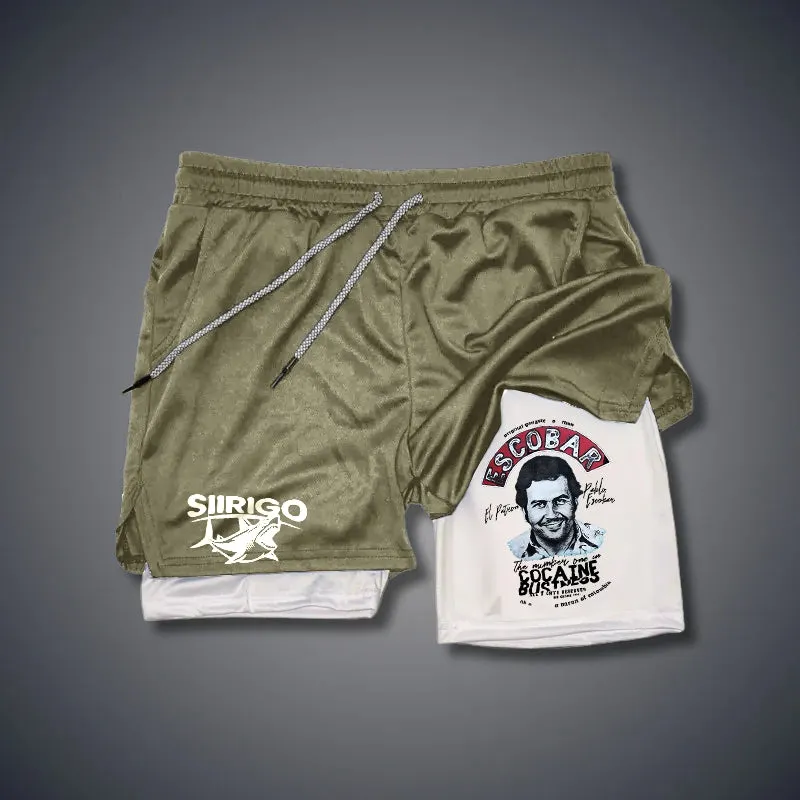 Escobar cocaine drug lord portrait 2 In 1 GYM PERFORMANCE SHORTS