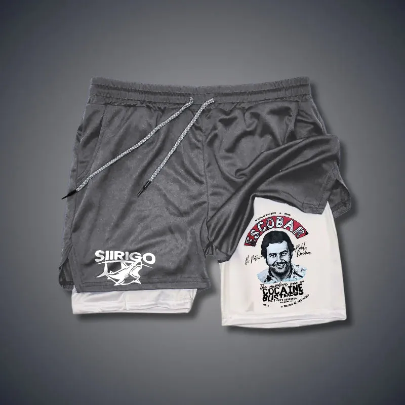 Escobar cocaine drug lord portrait 2 In 1 GYM PERFORMANCE SHORTS