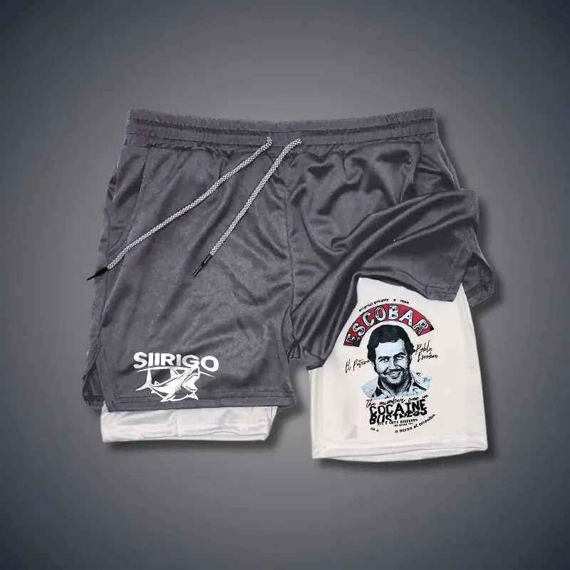 Escobar cocaine drug lord portrait 2 In 1 GYM PERFORMANCE SHORTS