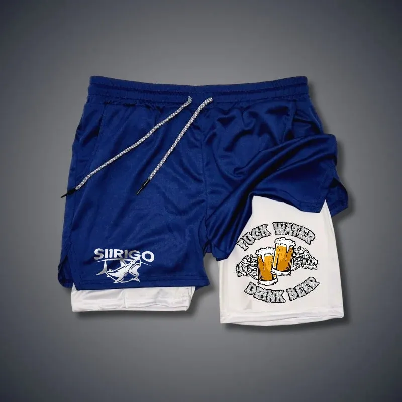 FUCK WATER DRINK BEER Cheerful Time 2 In 1 GYM PERFORMANCE SHORTS