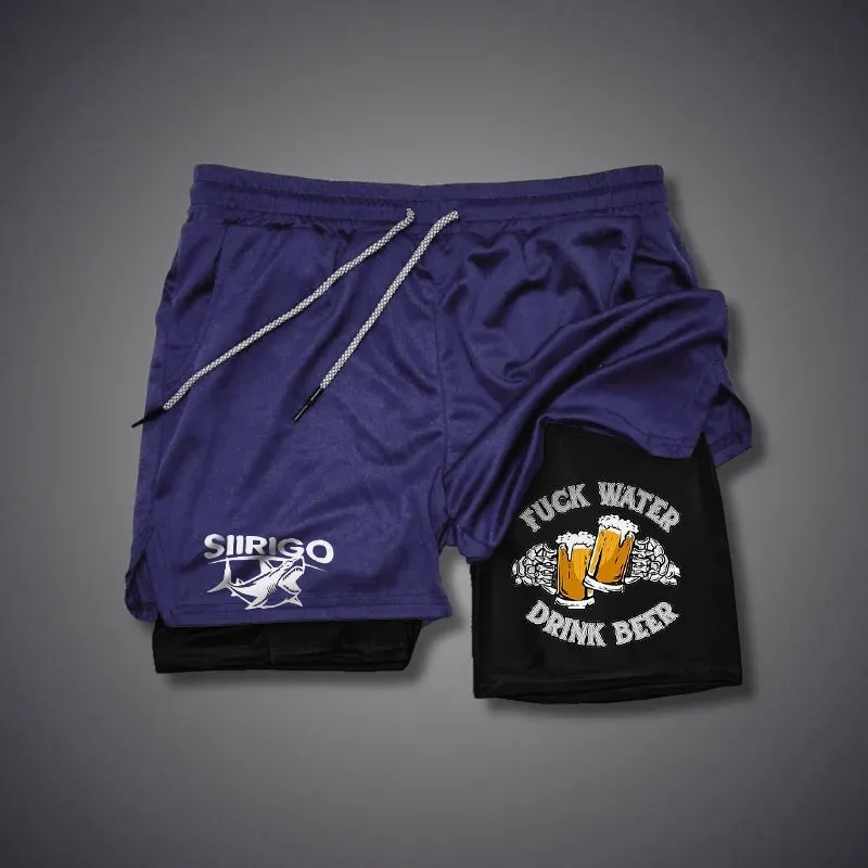 FUCK WATER DRINK BEER Cheerful Time 2 In 1 GYM PERFORMANCE SHORTS