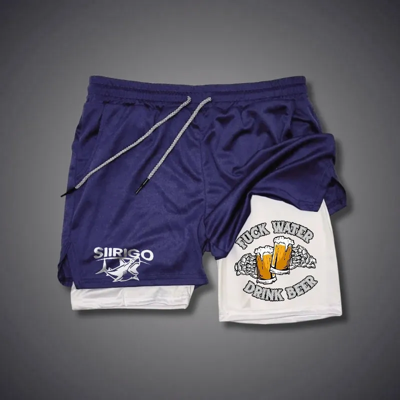 FUCK WATER DRINK BEER Cheerful Time 2 In 1 GYM PERFORMANCE SHORTS