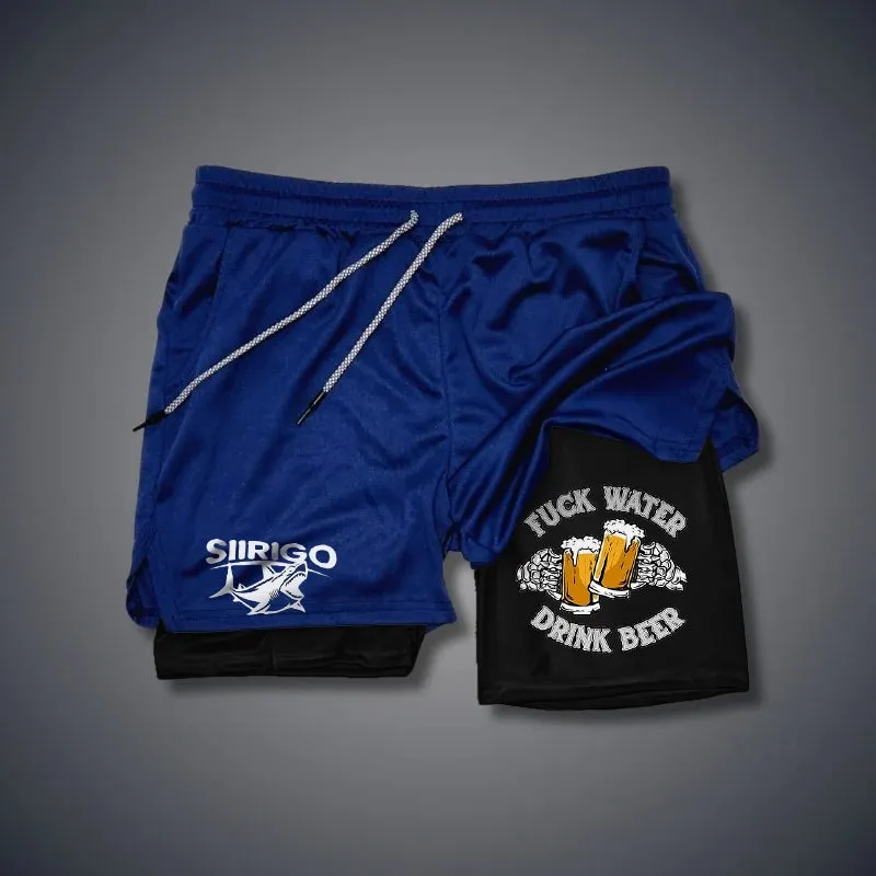 FUCK WATER DRINK BEER Cheerful Time 2 In 1 GYM PERFORMANCE SHORTS