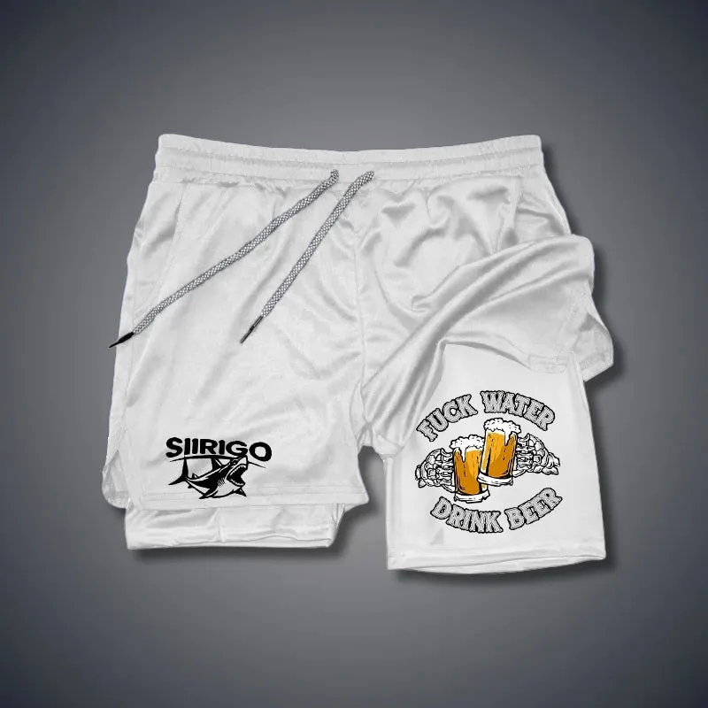 FUCK WATER DRINK BEER Cheerful Time 2 In 1 GYM PERFORMANCE SHORTS