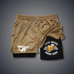 FUCK WATER DRINK BEER Cheerful Time 2 In 1 GYM PERFORMANCE SHORTS