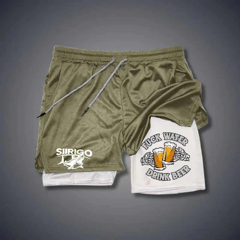 FUCK WATER DRINK BEER Cheerful Time 2 In 1 GYM PERFORMANCE SHORTS