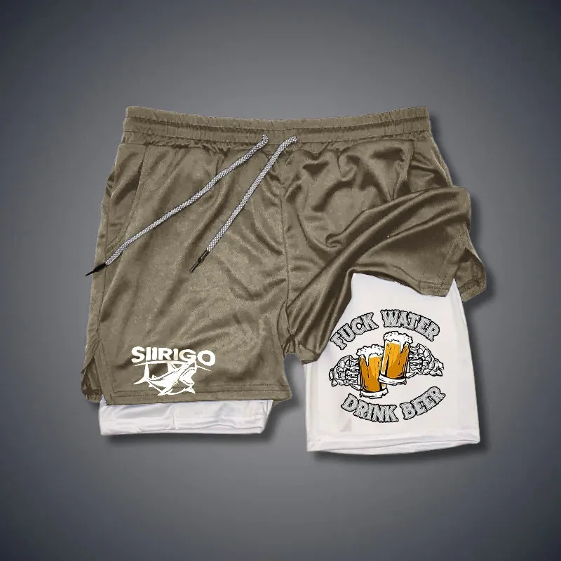FUCK WATER DRINK BEER Cheerful Time 2 In 1 GYM PERFORMANCE SHORTS