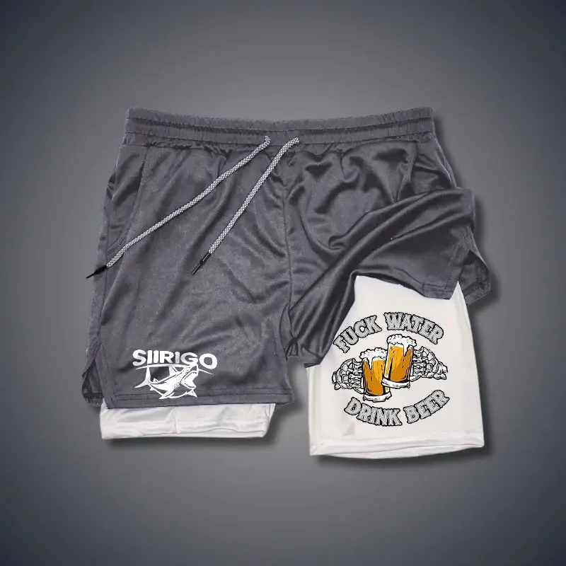 FUCK WATER DRINK BEER Cheerful Time 2 In 1 GYM PERFORMANCE SHORTS
