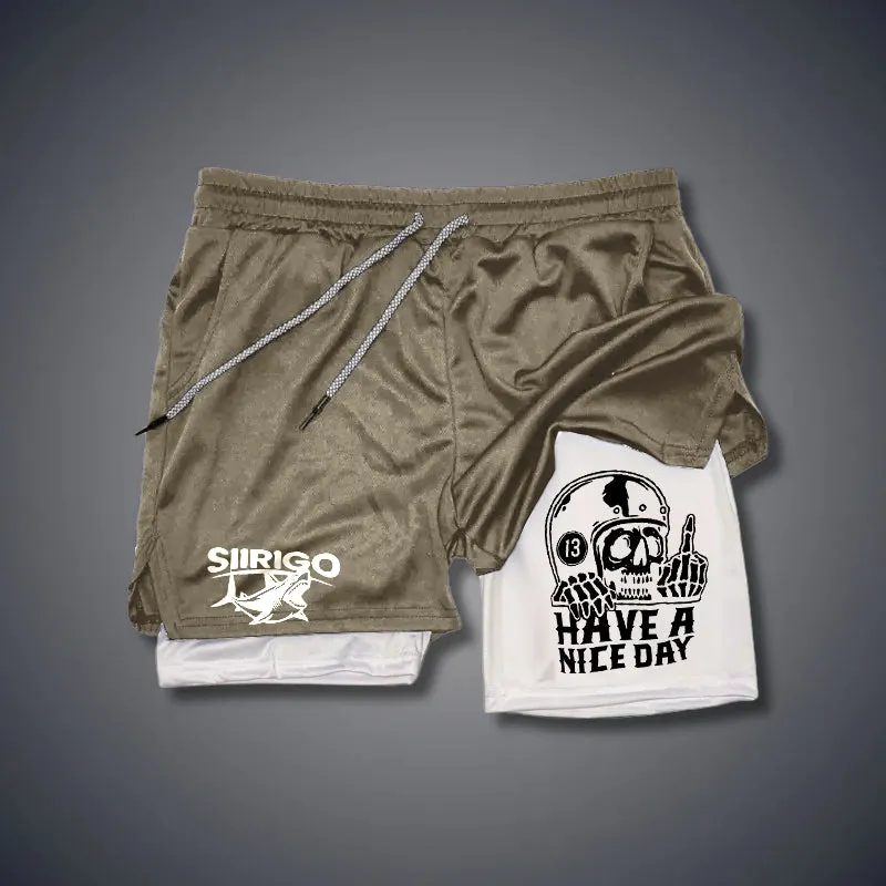 HAVE A NICE DAY Skull with Helmet 2 In 1 GYM PERFORMANCE SHORTS