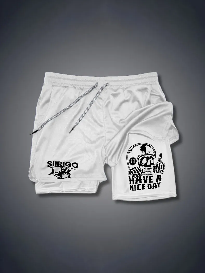 HAVE A NICE DAY Skull with Helmet 2 In 1 GYM PERFORMANCE SHORTS