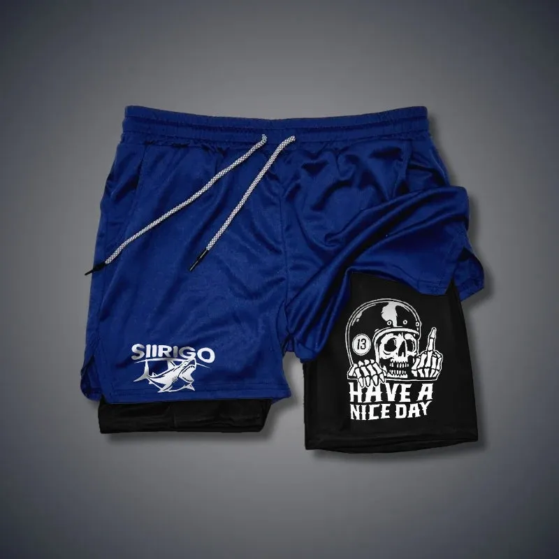 HAVE A NICE DAY Skull with Helmet 2 In 1 GYM PERFORMANCE SHORTS