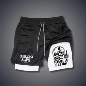 HAVE A NICE DAY Skull with Helmet 2 In 1 GYM PERFORMANCE SHORTS