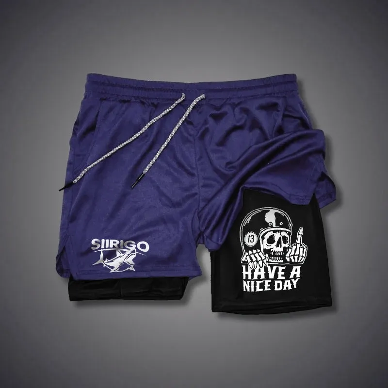 HAVE A NICE DAY Skull with Helmet 2 In 1 GYM PERFORMANCE SHORTS