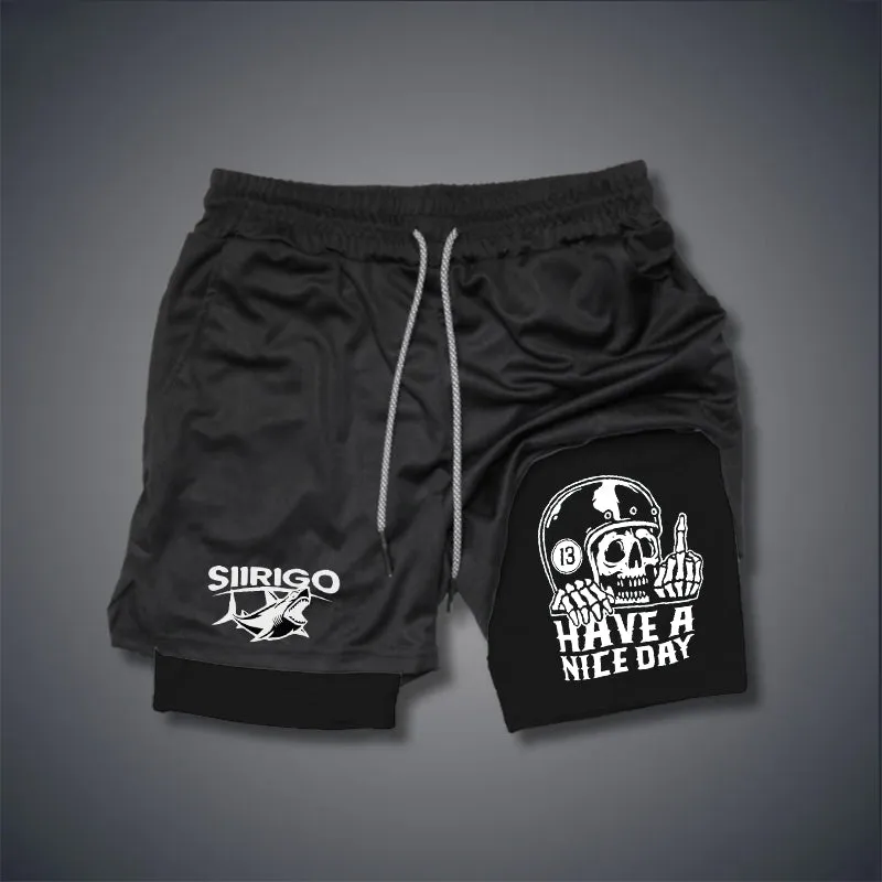 HAVE A NICE DAY Skull with Helmet 2 In 1 GYM PERFORMANCE SHORTS