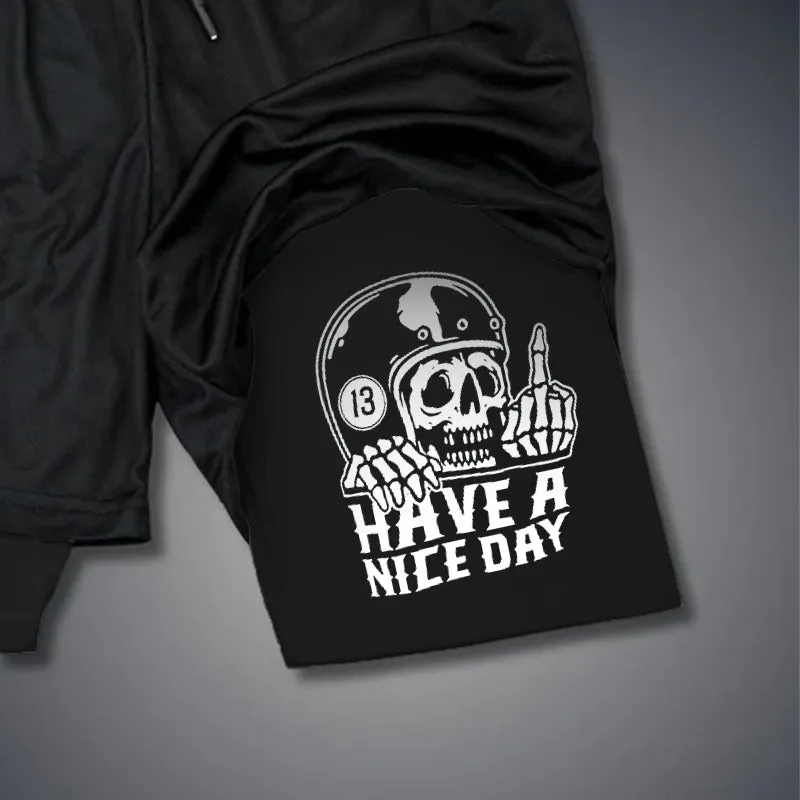 HAVE A NICE DAY Skull with Helmet 2 In 1 GYM PERFORMANCE SHORTS