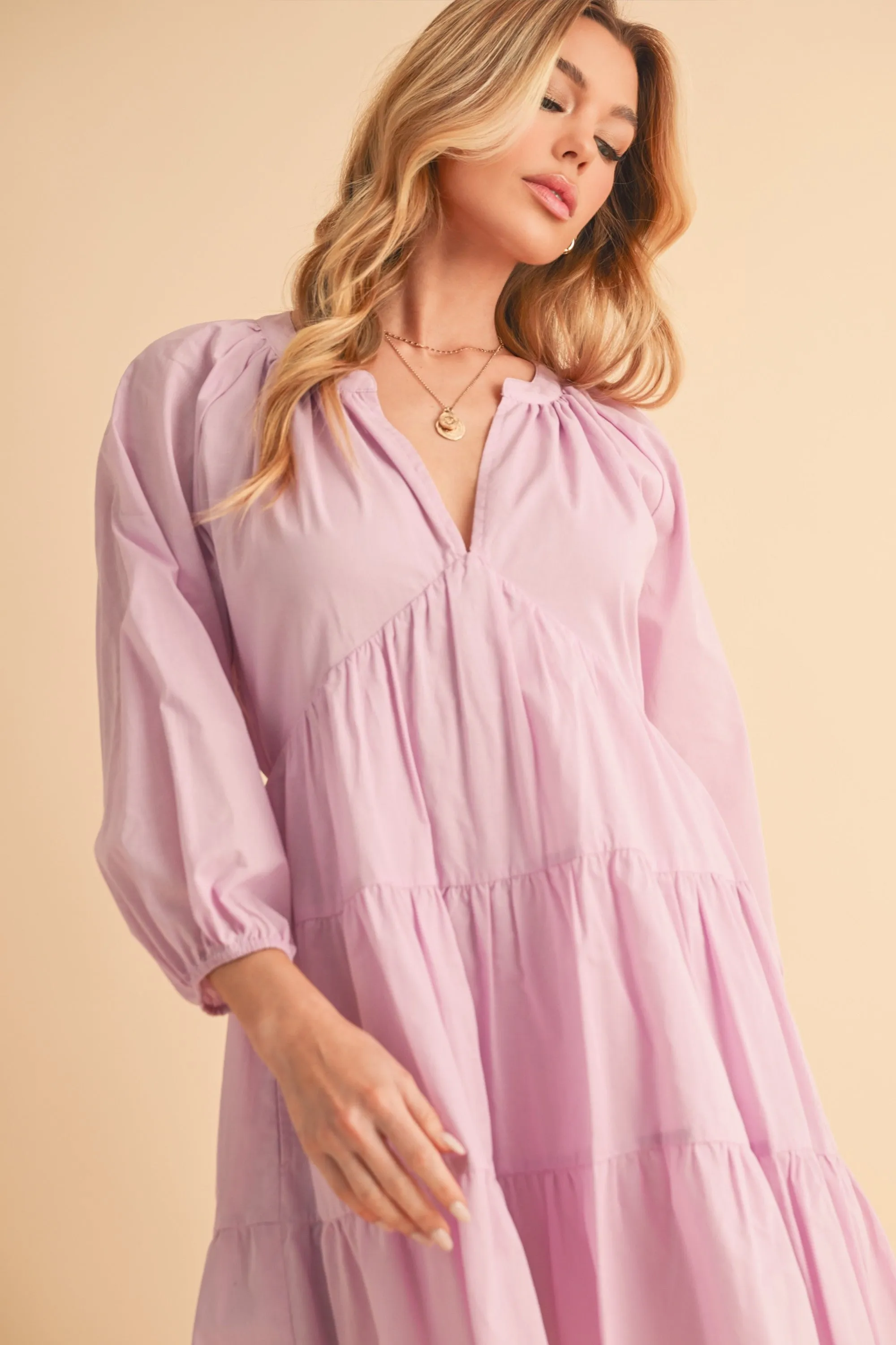 Hazel Blues® |  Aemi   Co Notched Balloon Sleeve Tiered Mini Dress