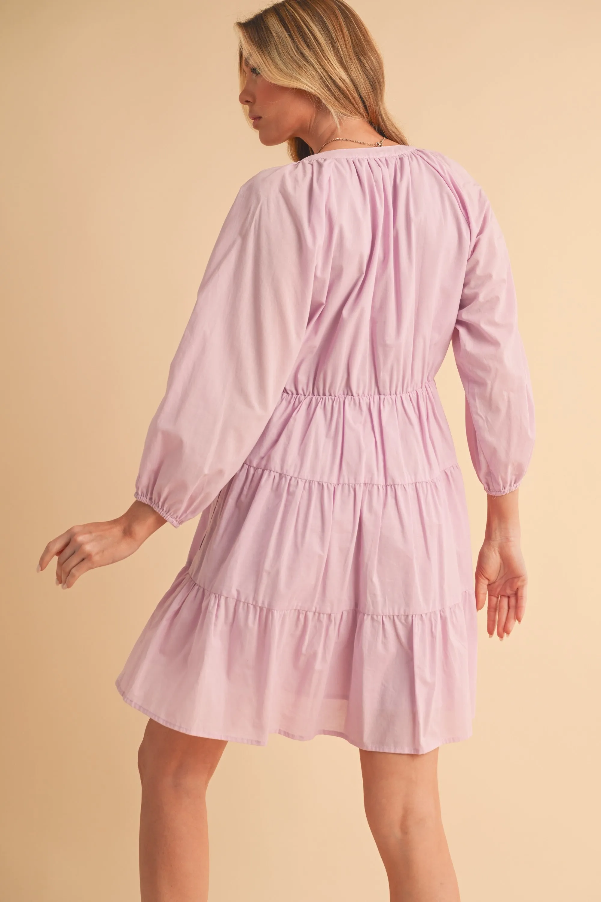 Hazel Blues® |  Aemi   Co Notched Balloon Sleeve Tiered Mini Dress