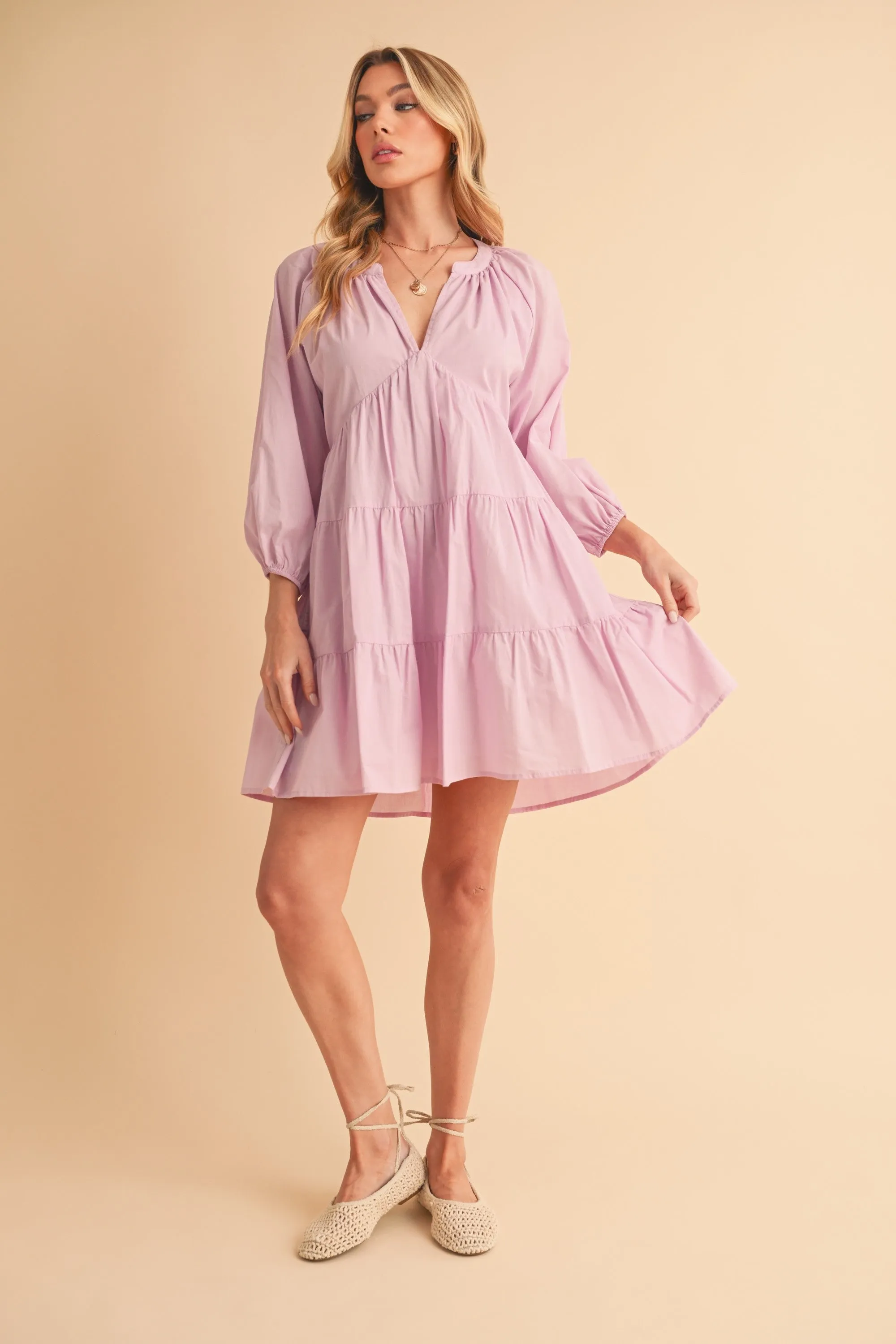 Hazel Blues® |  Aemi   Co Notched Balloon Sleeve Tiered Mini Dress