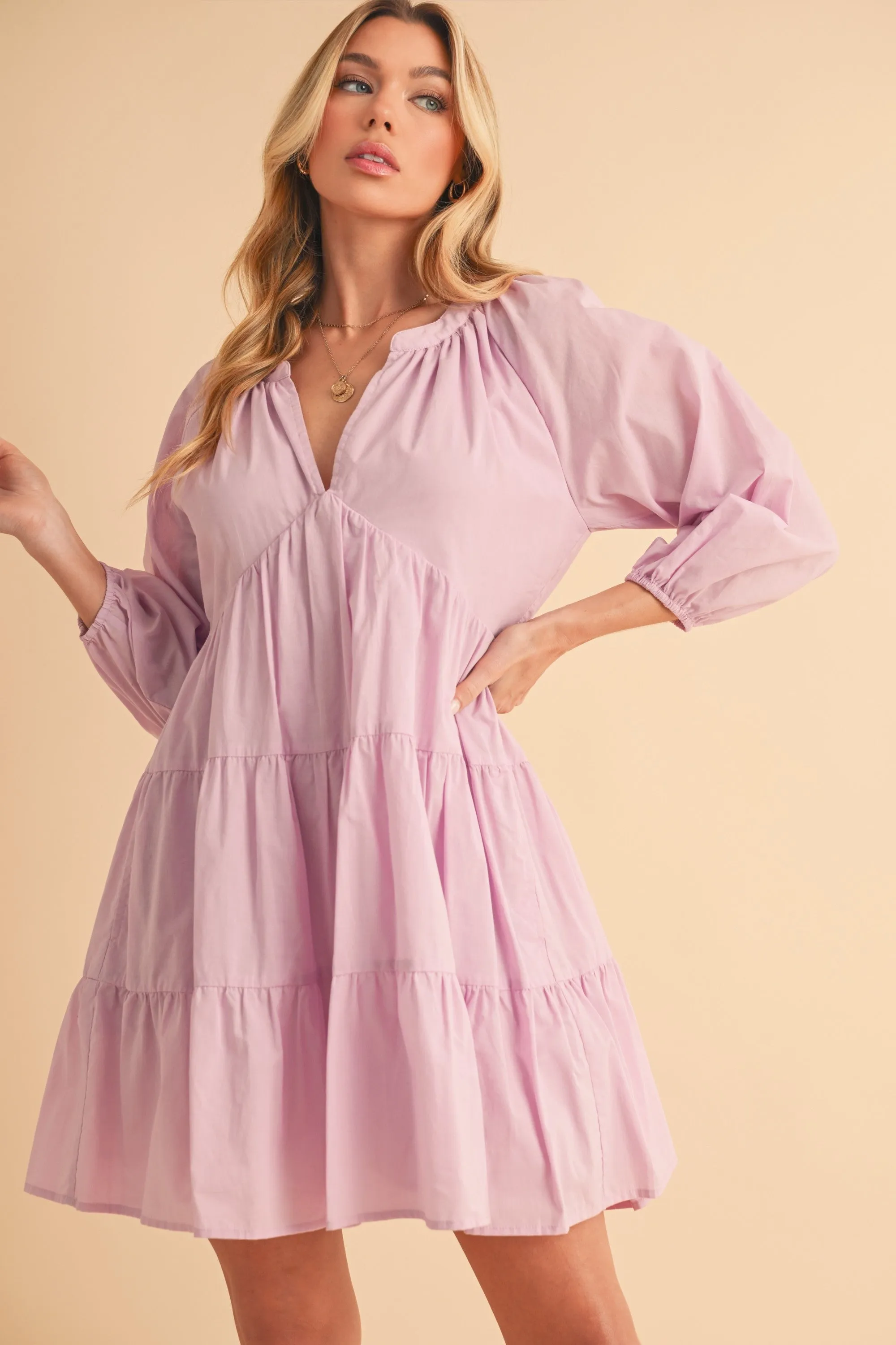Hazel Blues® |  Aemi   Co Notched Balloon Sleeve Tiered Mini Dress