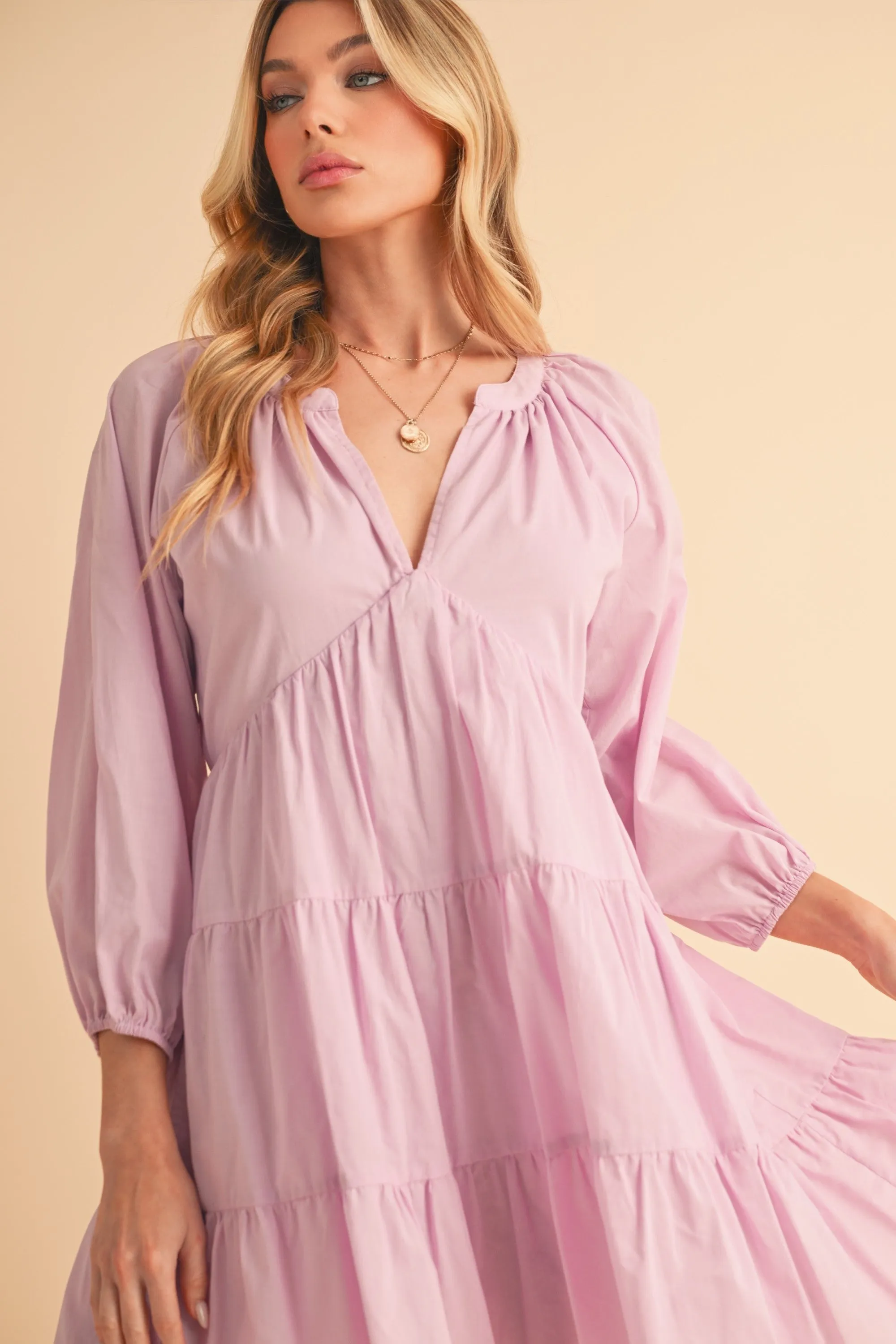 Hazel Blues® |  Aemi   Co Notched Balloon Sleeve Tiered Mini Dress