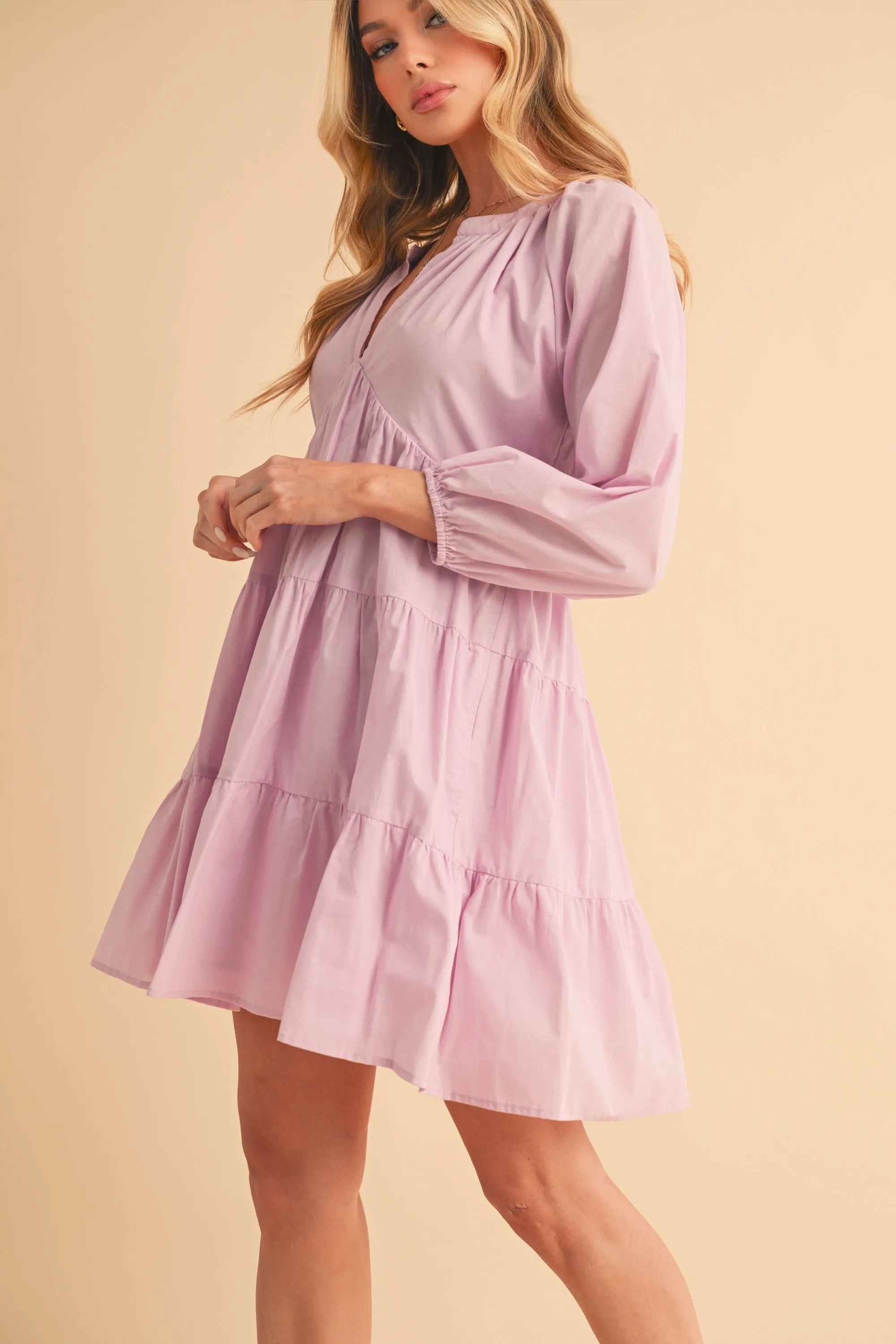 Hazel Blues® |  Aemi   Co Notched Balloon Sleeve Tiered Mini Dress