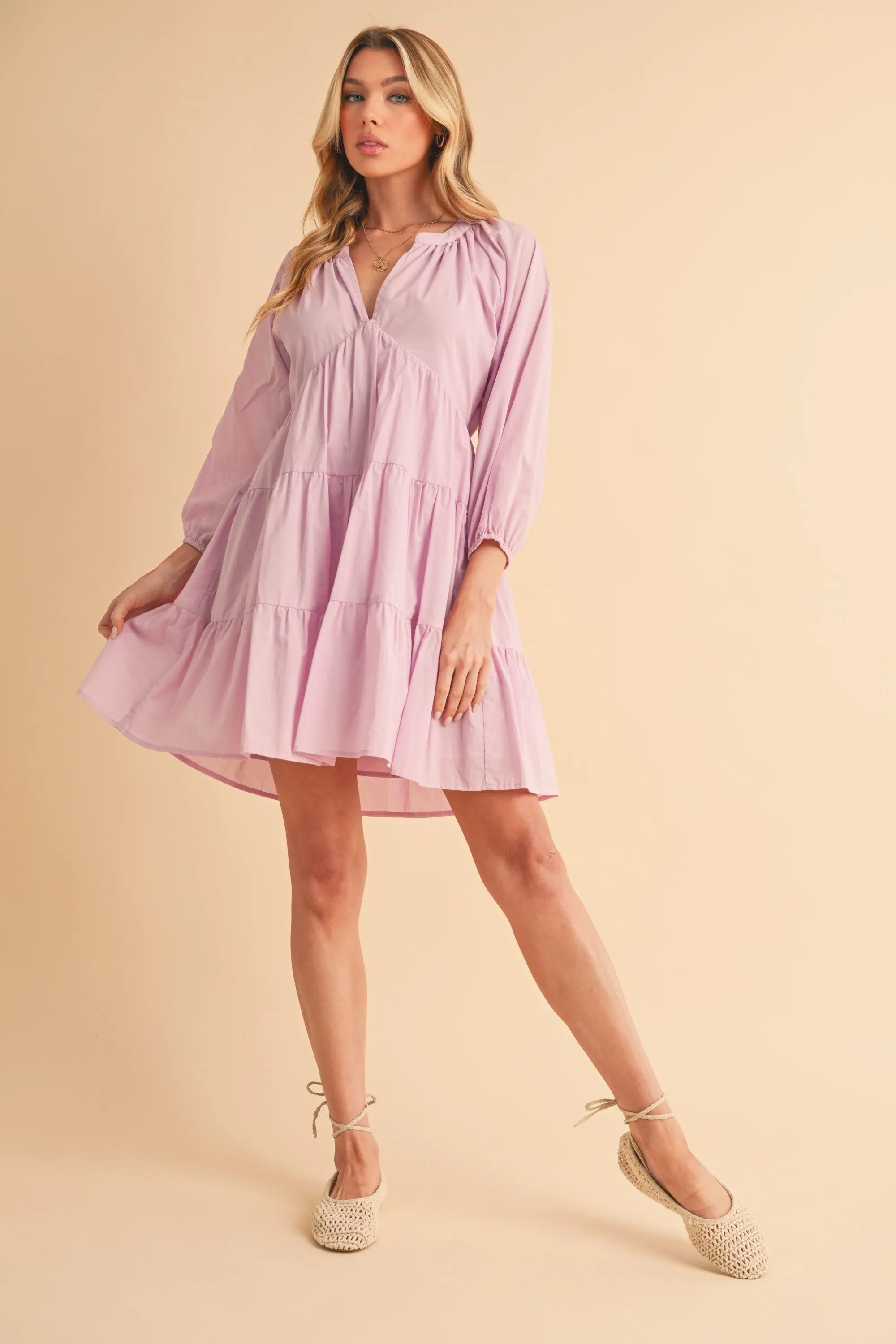 Hazel Blues® |  Aemi   Co Notched Balloon Sleeve Tiered Mini Dress