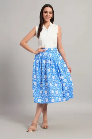Lotus Bloom Skirt Set, Blue and White