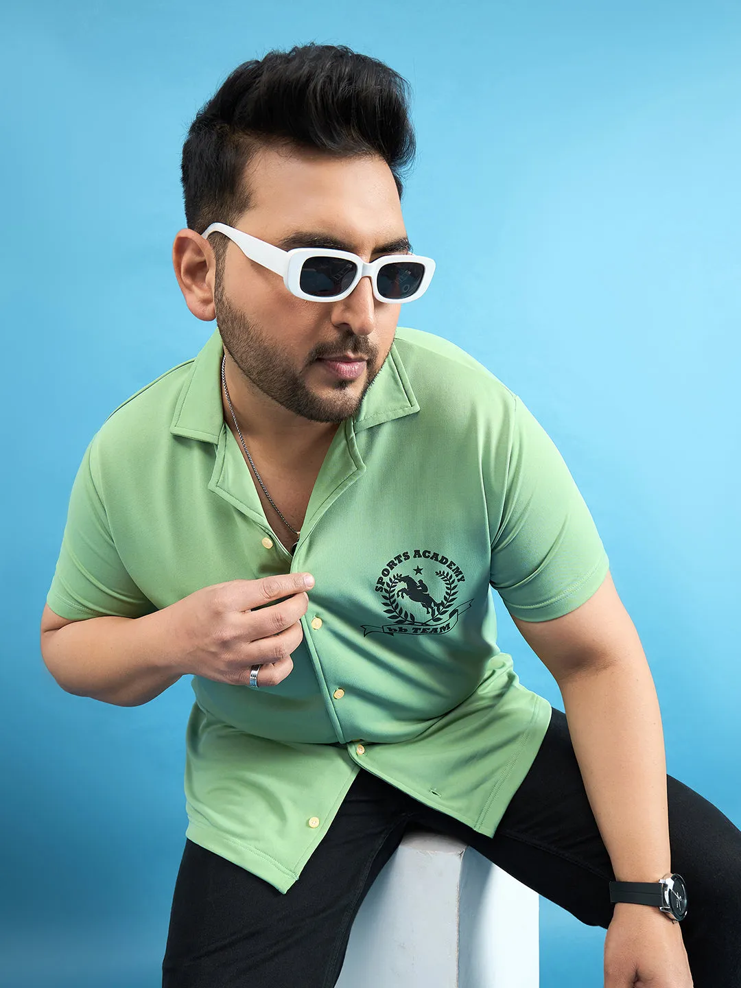 Men Plus Size Proximo Green Solid Shirt