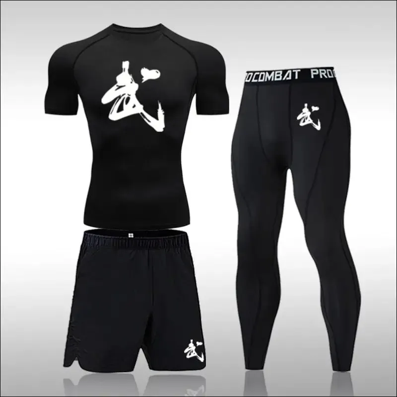 Men running sets compression sports suits skinny tights clothes gym fitness sportswear suits quick