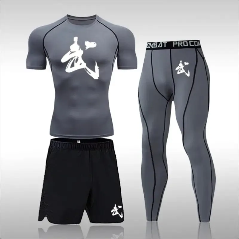 Men running sets compression sports suits skinny tights clothes gym fitness sportswear suits quick