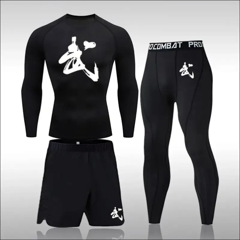 Men running sets compression sports suits skinny tights clothes gym fitness sportswear suits quick